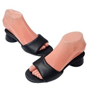 Open Edit Black Leather Minimalist Mules Womens 5.5